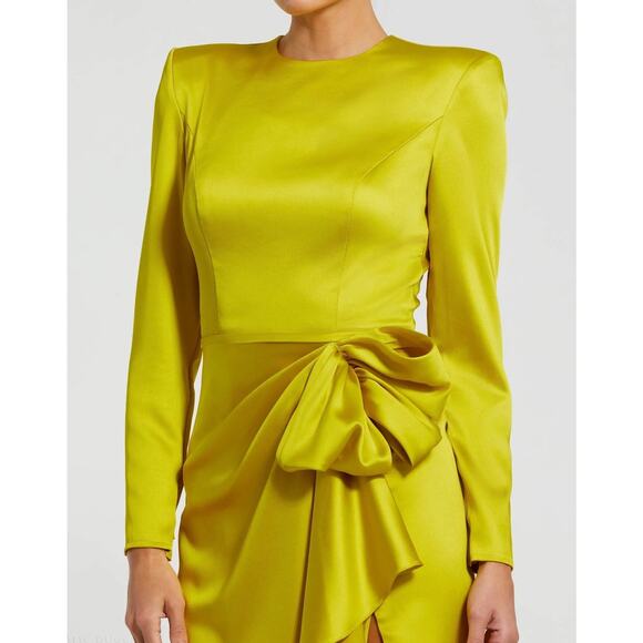 Mac Duggal Ieena 26676 Green Chartreuse Gown 14 Structured Bow Long Sleeve NWT - Picture 3 of 16